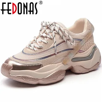

FEDONAS Lace Up Mixed Colors Shoes Women Sneakers New Genuine Leather Running Shoes 2020 Spring Summer Basic Sport Shoes Woman