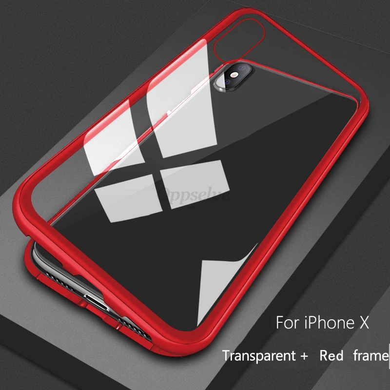 Роскошные Магнитная адсорбции чехол для iPhone X Xr Xs Max 8 7 6 6S S плюс Металл поглощения магнит закаленное Стекло флип-чехол Капа - Цвет: Transprent Red