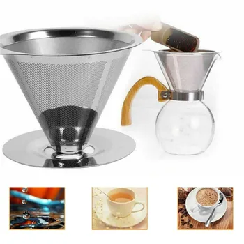 

Reusable Coffee Filter 304 Stainless Steel Cone Coffee Filter Baskets Mesh Strainer Pour Over Coffee Dripper with Stand Holder