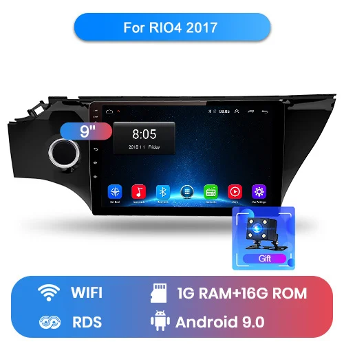 Junsun 2G+ 32G Android 9,0 для KIA RIO 4 Авто 2 din автомагнитола стерео плеер Bluetooth gps навигация нет 2din dvd - Цвет: WIFI (1GB 16GB)