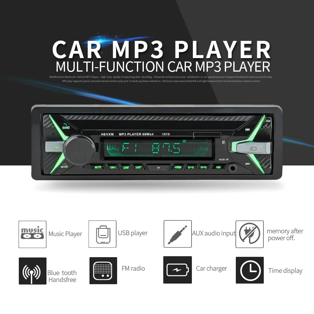 12 В Bluetooth Авто Радио 1DIN стерео аудио MP3 плеер FM радио приемник Поддержка Aux вход SD USB MMC
