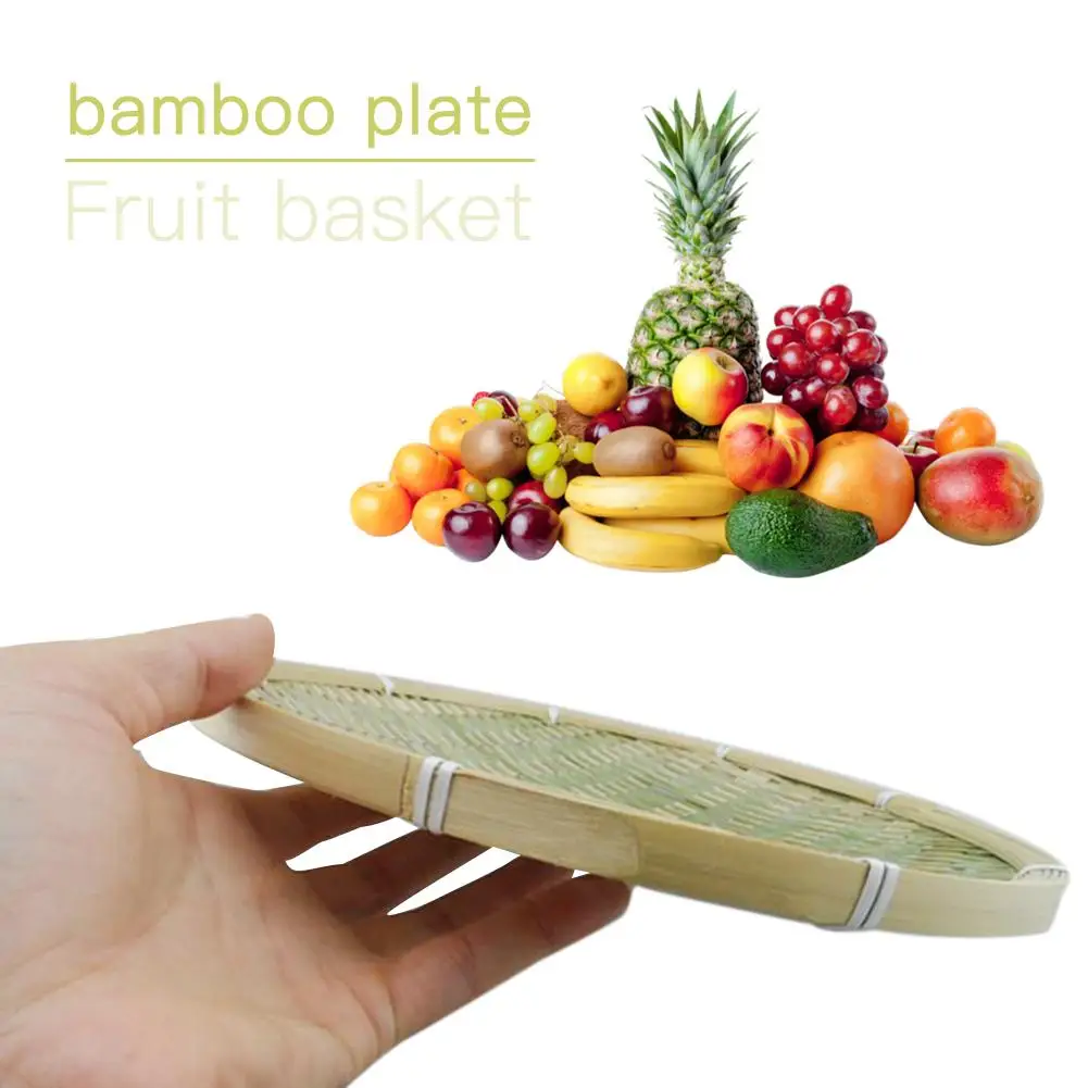 Lacyie Handgemachte Bambus Obst Ablagekorb geflochtene Platte Bambus Sieb Runde Snack Dish
