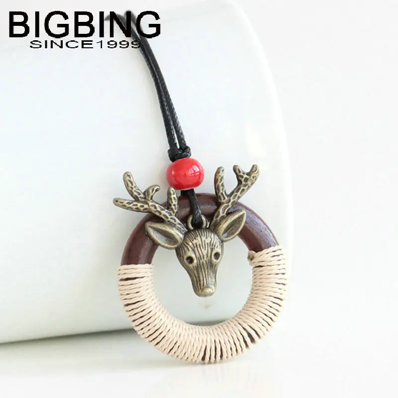 

C179 BIGBING fashion jewelry Deer head ceramic beads wood circle pendant necklace wholesale jewelry high quality Free shipping