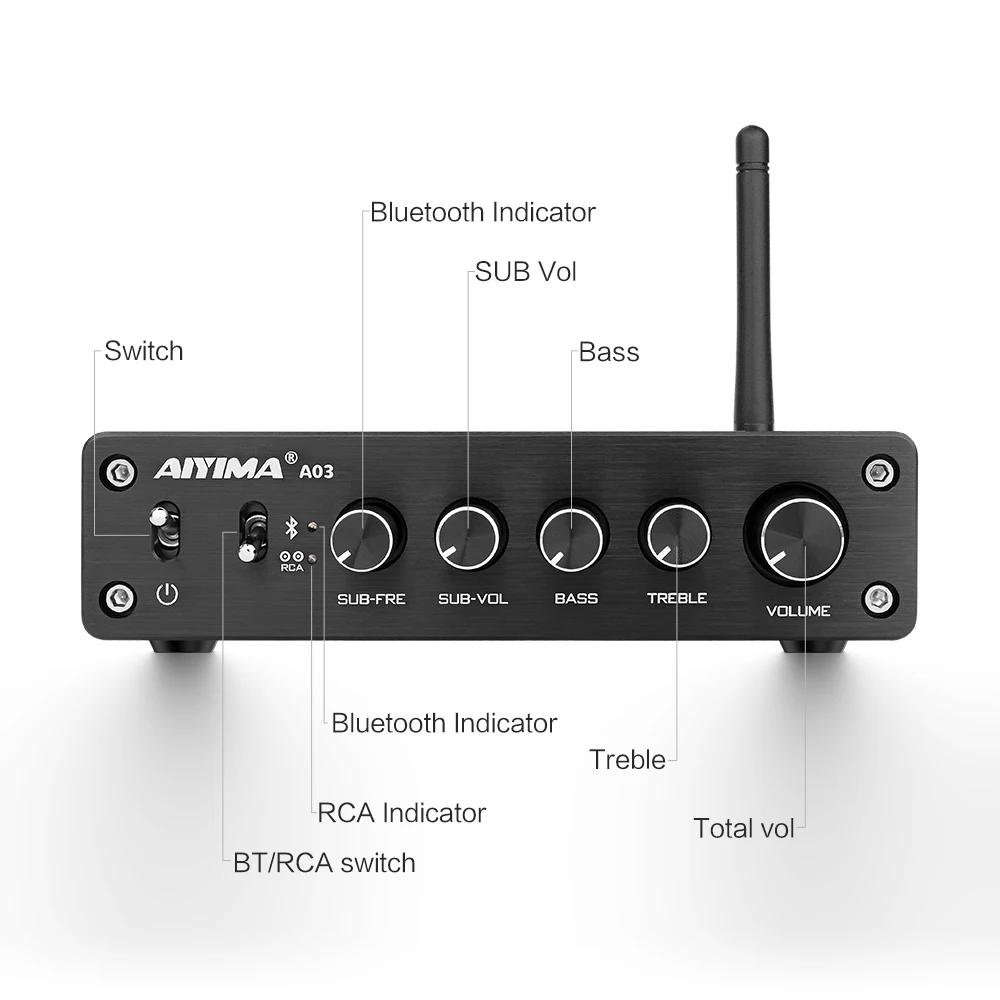 AIYIMA TPA3116 2,1 канальный 50 Вт x 2+ 100 Вт высокомощный Bluetooth цифровой усилитель сабвуфер HIFI Amplificador аудио усилители