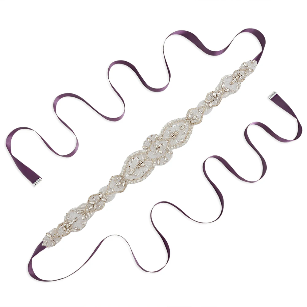 purple TRiXY S234 кристаллы свадебный пояс Лента Свадебная со стразами элегантный жемчуг бисером свадебный пояс, лента аксессуары для свадебных платьев - Цвет: purple