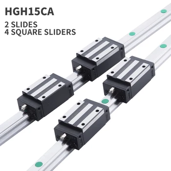 

xy table 2pc HGH15 HGR15 linear guide rail 15mm guideways rod set +4 pc slide bearing block HGH15CA for CNC diy parts