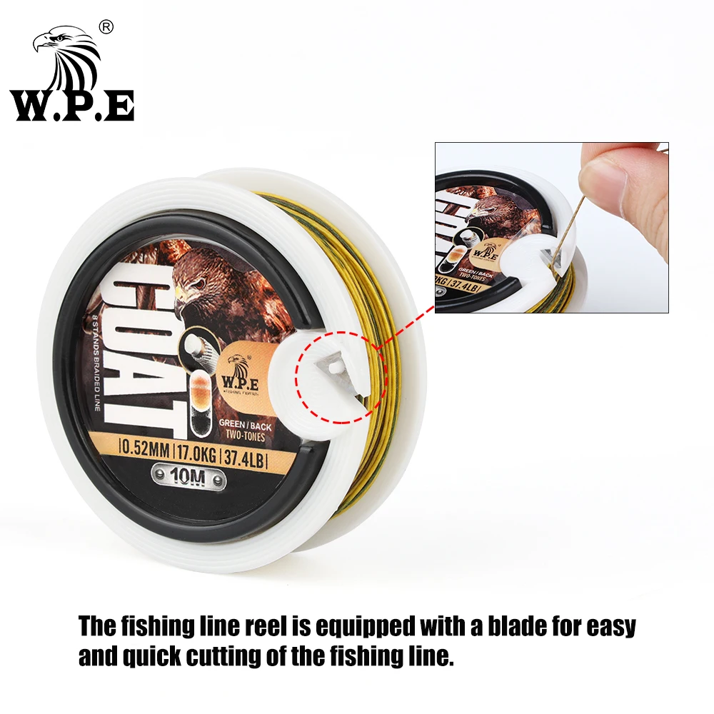 W.P.E 10m/20m Coated 8 Strands Braided Fishing Line 0.52mm 17kg 37.4lb Skin  Line Carp Fishing Line Carp Fishing Tackle Pesca