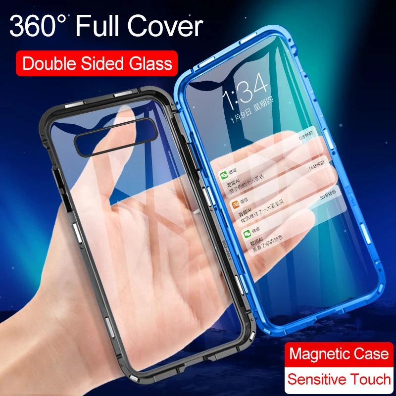 

360 Full Cases For Samsung S10 S9 S8 Plus Note 9 8 Case Magnetic Metal Glass Back Cover For Samsung A70 A60 A50 A30 A20 A10 Case