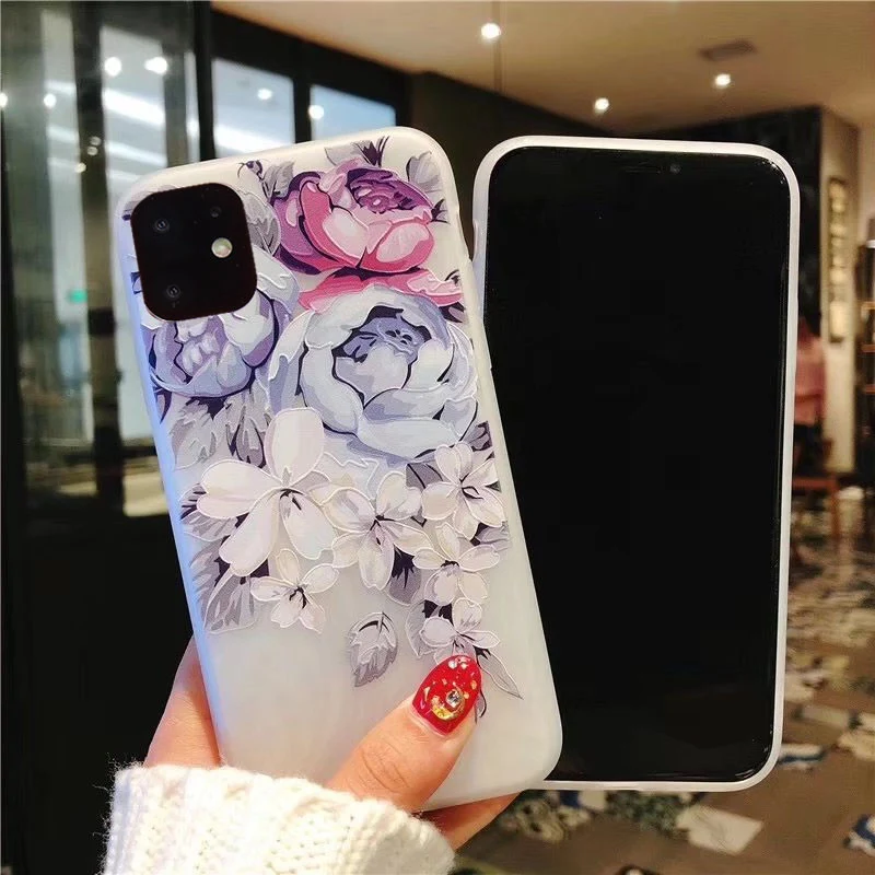 Lovebay Matte Case For iPhone 13 12 11 Pro Max X XR XS Max 6 6s 7 8 Plus 5 SE 3D Art Rose Flower Painting Relief Soft TPU Cover