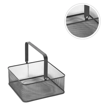 

Home Iron Hand Basket Square Household Metal Storage Box Kitchen Vegetable Holder Table Top Basket Black for Storage (Small)