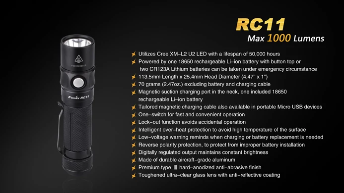 Fenix RC11 перезаряжаемый ручной фонарь 1000 люмен