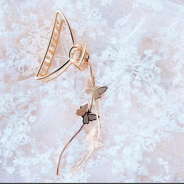 Bilandi 2021 New Metal Hair Claw Clips With Chain Tassel Glass Beads Butterfly Bow Dangle Hair Clips  For Women Hair Accessories hairpin-No 1