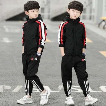 

New Boy Hooded Tracksuit Clothes set Kids Spring&Autumn Cotton School Uniform Sport Suit Boys Clothing Sets 4 6 8 10 12 14 year