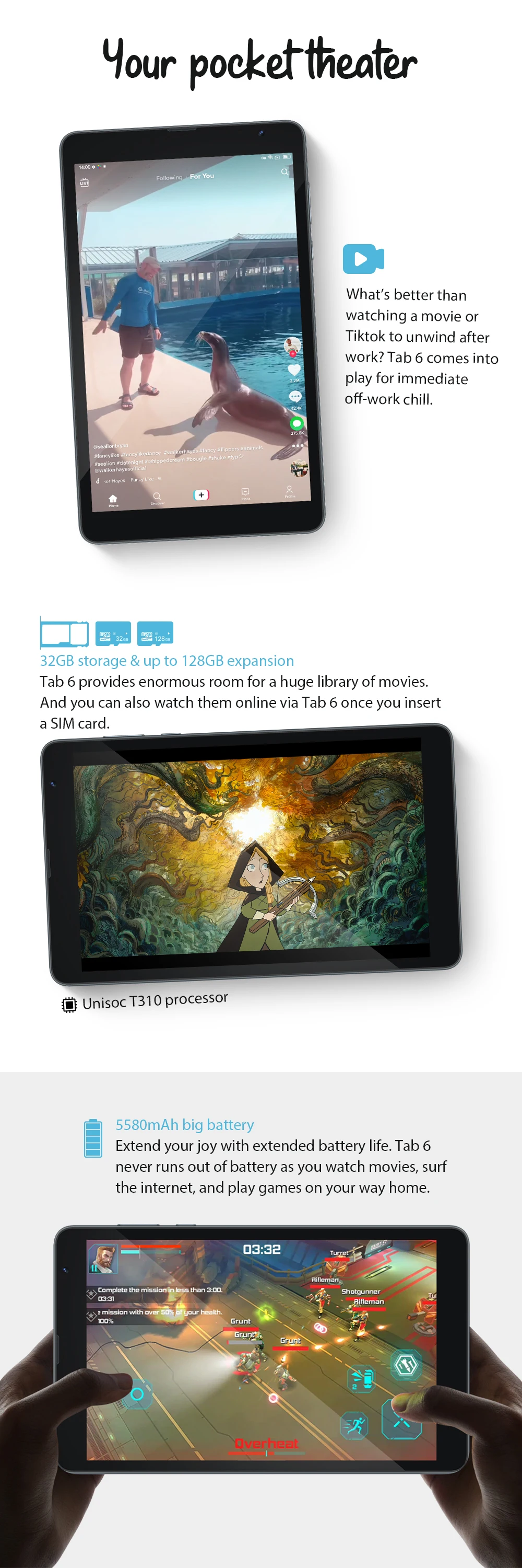 Blackview Tab 6 – 8-inch Android 11 Tablet, Unisoc T310 Quad Core, 3GB+32GB, 5580mAh Big Battery, 2MP+5MP Camera Description Image.This Product Can Be Found With The Tag Names Blackview tab 8 4g tablet, Blackview tab 8 inches, Blackview tab 8 movie, Blackview tab8 tablet, Tablet 8 inches blackview