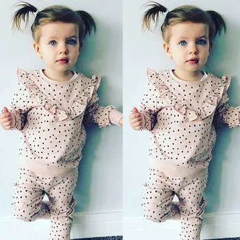 

US 2Pcs Toddler Baby Girl 1T-6T Dot Ruffle Long Sleeve Top Shirts Clothes Pants Outfit