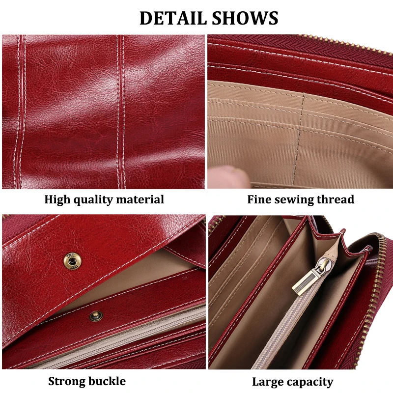 Znakomity Vintage Women Genuine Leather Wallet Long Anti-theft Woman Purses with Wallet Large Capacity Zipper Wallet Coin Purses