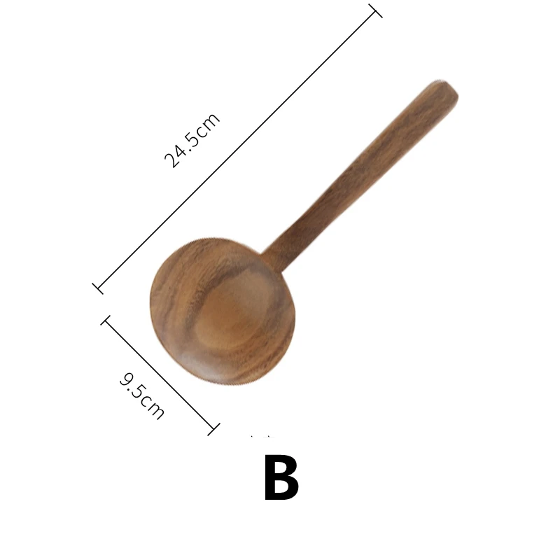 Деревянная лопатка из мусового тика, рисовая ложка, большой совок для приготовления пищи, деревянная кухонная посуда - Цвет: B
