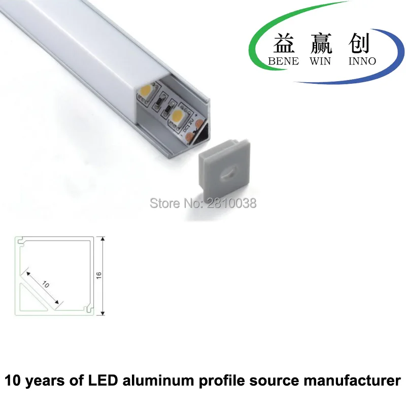 10 X 1M Sets/Lot 90 degree cornered LED strip housing AL6063 Aluminium led strip extrusion profile for kitchen Cabinet lights