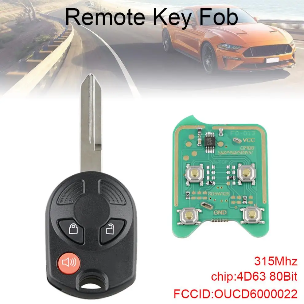 

315Mhz 3 Buttons Remote Key Fob Entry 4D63 80Bits Chip OUCD6000022 Fit for 2006 2007 2008 2009 2010 Ford F 150 250 350 New