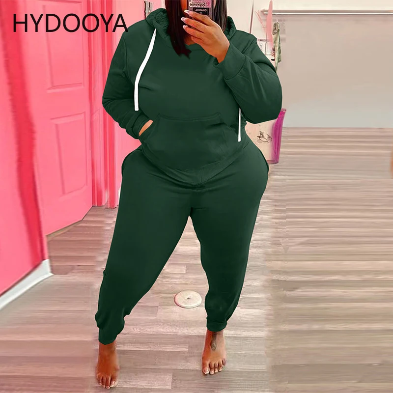 Plus Size 2 Two Piece Sets Women Clothing Full Sleeve Hooded Hoodie+sporty Jogger Sweatpant Casual Outfit Dropshipping Wholesale