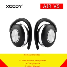 XGODY Air V5 TWS беспроводные наушники, стерео Bluetooth 5,0, наушники с ушным крюком, шумоподавление, Bluetooth гарнитура с микрофоном