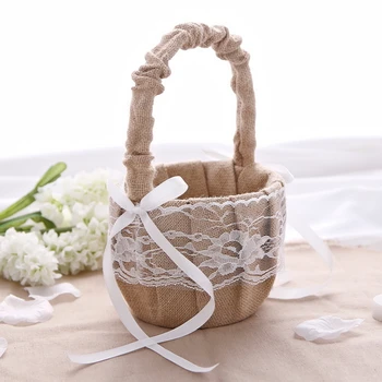 

25CM Beautiful Flower Basket in Linen With Lace
