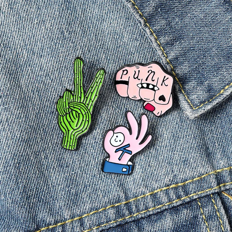 

Fashion Enamel Lapel Pin OK Gesture Brooch Creative Punk Style Cartoon Anime Personality Backpack Badge Punk Fist Gesture Brooch