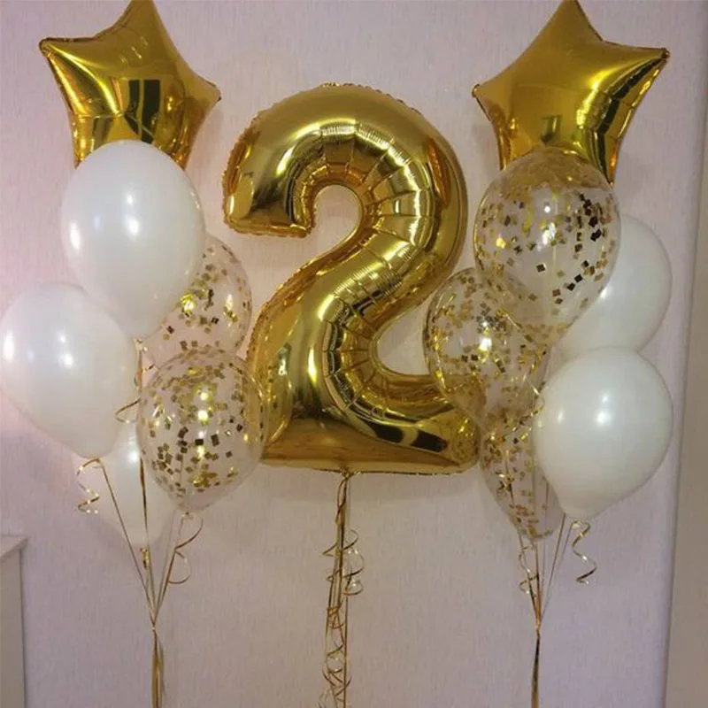 

1set Gold second year old birthday party balloons gold number 2 confetti balloon two year old 2nt birthday party decoration