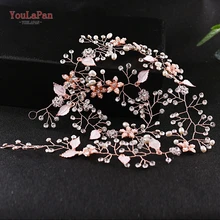 YouLaPan HP268 розовое золото заколки для волос для свадьбы розового золота с бриллиантами свадебные аксессуары для волос в форме листьев Цветы Свадебные повязки на голову; для невесты