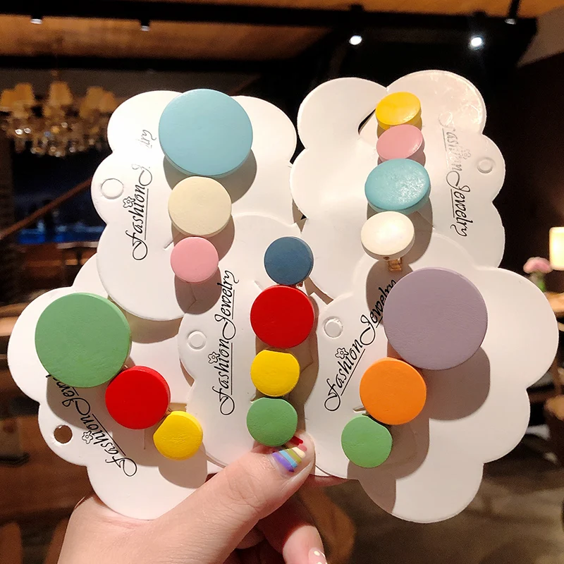 Cute Women Girls Colorful Wood Rounds Barrettes Sweet Headband Hair Clips Hairpins Hair Ornament Fashion Hair Accessories