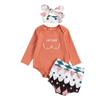 

FOCUSNORM Lovely Infant Baby Girls Boys Clothes Sets 3pcs Cartoon Print Long Sleeve Romper Tops Shorts Headband 0-18M