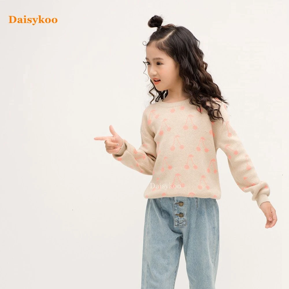 Daisykoo/Новинка; осенне-зимний хлопковый свитер для девочек; детский пуловер; одежда для малышей или джемпер; Вишневый узор; Y008