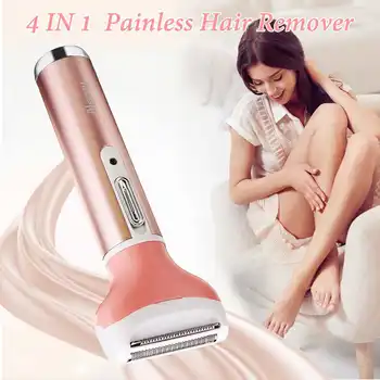 

4 IN 1 Lady Shaver Painless Face Eyebrow Body Hair Remover Wet Dry Trimmer Waterproof 4 Replaceable Heads Pink Women Epilator