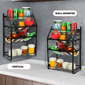 

4 Layers Kitchen Rack Spice Organizer Multi-function Wall Hanging Floor Stainless Steel Knife Holder Storage Shelf Countertop