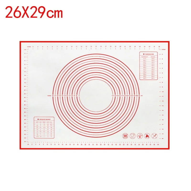 Силиконовый коврик для выпечки со шкалой раскатки теста коврик для замеса теста антипригарный кондитерский лист Печь вкладыш - Цвет: 26x29cm Red