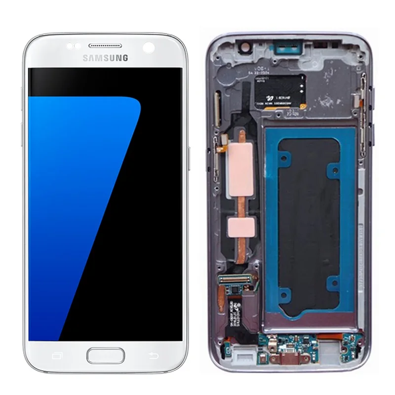 White With frame 5,1 ''Супер AMOLED Сервисный пакет lcd с рамкой для SAMSUNG Galaxy S7 плоский дисплей G930 G930F сенсорный экран дигитайзер - Цвет: White With frame