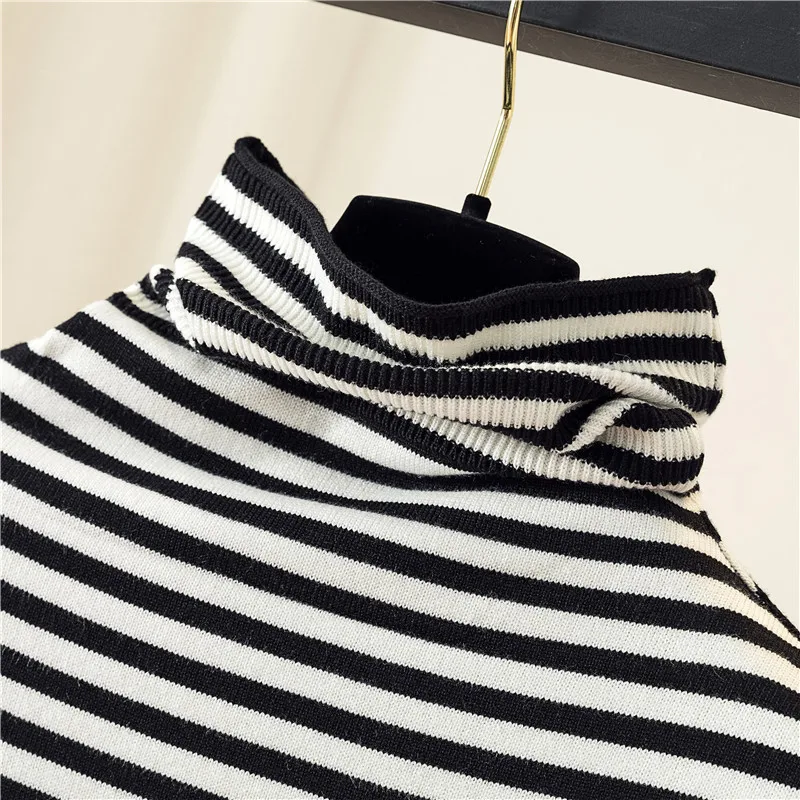 RUGOD Casual stripe patchwork knitted tops women Korean chic turtleneck knitted pullovers female new auturm oversized top