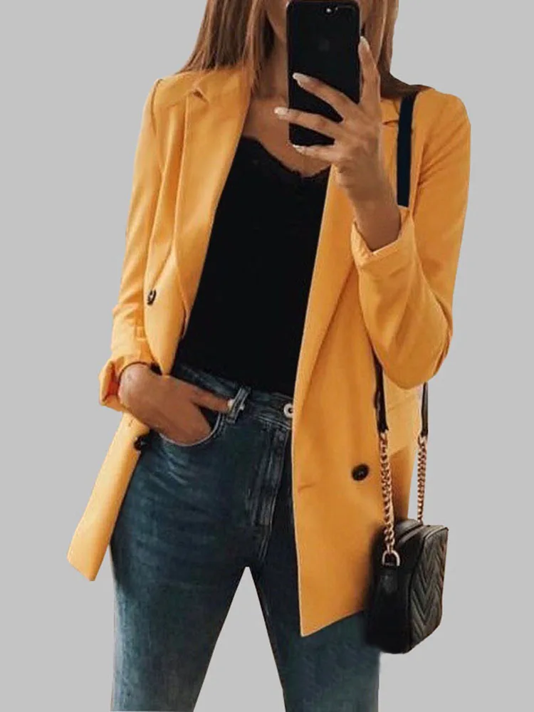 Женский костюм новое пальто женский модный плотый Вязаный Кардиган с длинным разрезом пиджак женский - Цвет: Цвет: желтый