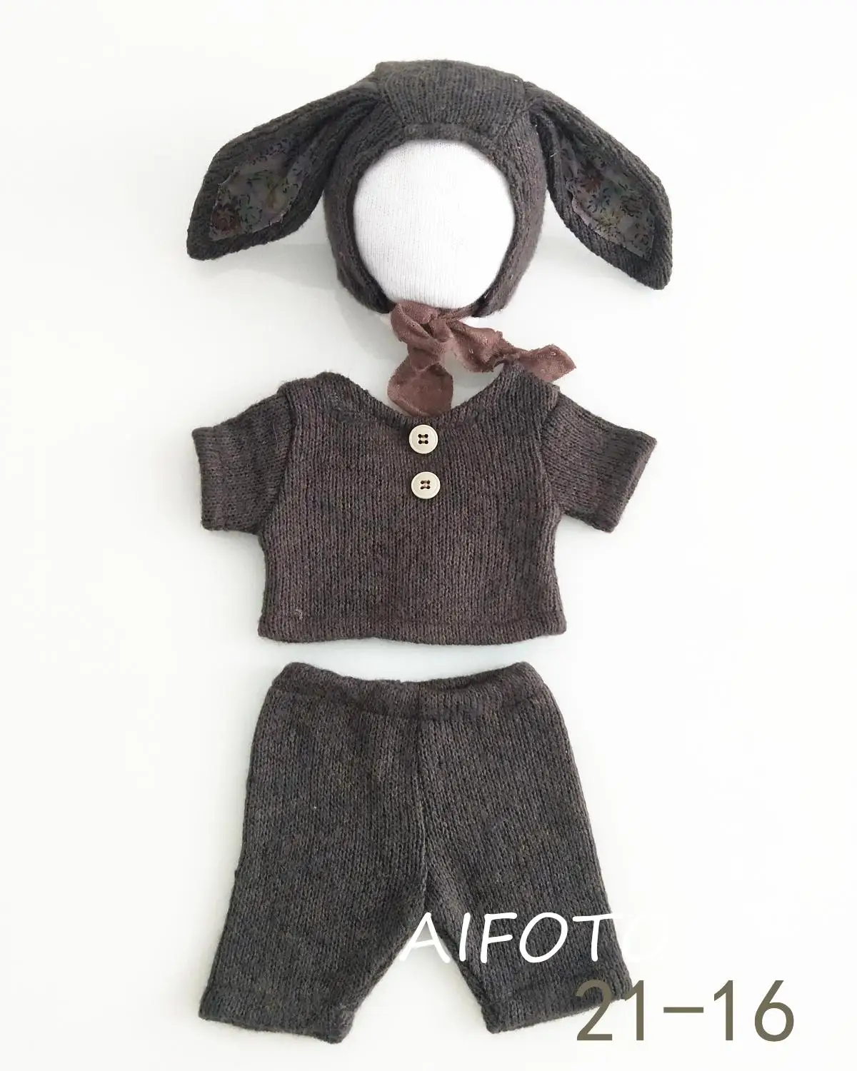 Коричневый Детские шапки кролик Bonnets комплект ползунки новорожденных реквизит для фотосъемки Одежда для мальчиков стрельба студия Bebe Fotografia аксессуары - Цвет: Коричневый