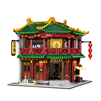 

Moc City Street View DIY 3303Pcs Small Particle Chinese Architecture Toy Assembly Tea House Building Blocks Best Gift