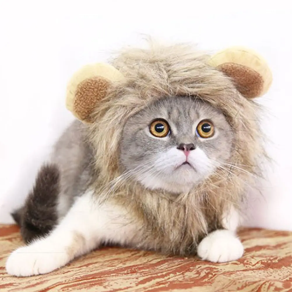 

1pc Lion Mane Wig Cap Pet Hat Cat Costume Cosplay with Ears Kitten Adjustable Dress Up Hat Halloween Pet Autumn Winter Supplies
