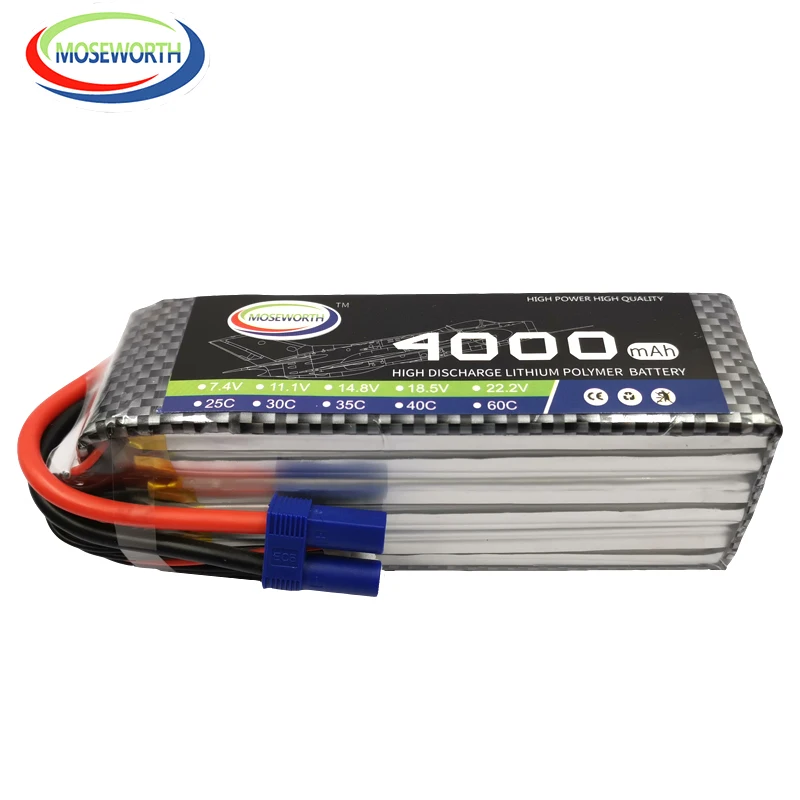 MOSEWORTH 6S RC LiPo 배터리, 22.2V, 4000mah, 40C 버스트, 80C, 6S 배터리, RC 헬리콥터