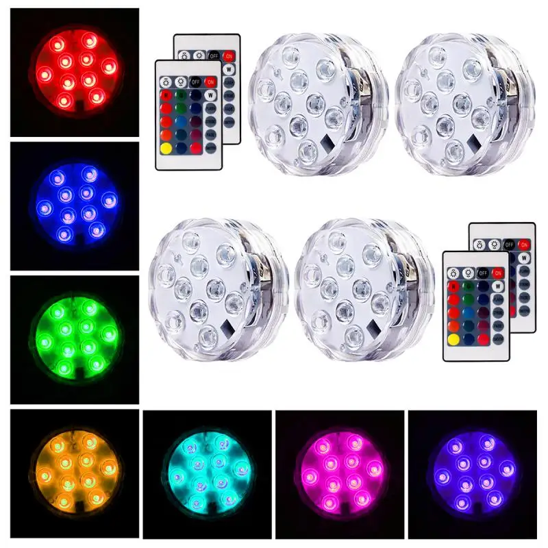 

10 Led Remote Controlled RGB Submersible Light Battery Operated Underwater Night Lamp Outdoor Vase Bowl Garden Party Decoration