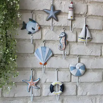 

4Pcs Mediterranean Style Hooks Iron Coat Hanger Decorative Wall Hooks Home Decorative Hook Storage Orangizer Random Style