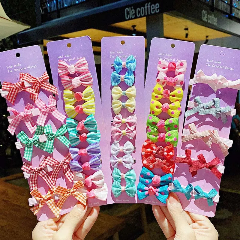 

10Pcs/Set Baby Girl Cute Mini Dot Plaid Bowknot Cartoons Hairpin Colorful Hair Clips Barrettes Kids New Year's Gift Headwear