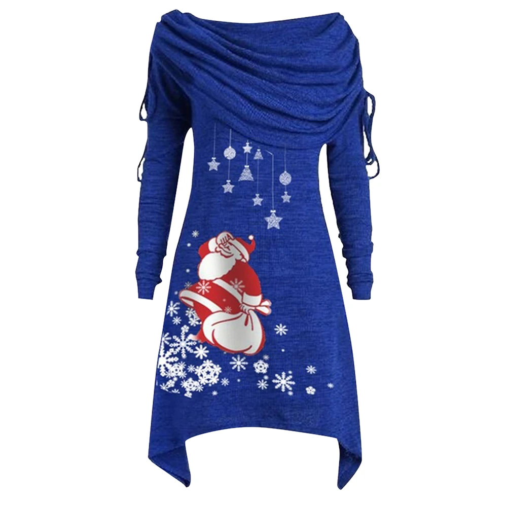 WENYUJH Новое поступление женское платье Санта Клауса с длинным рукавом с принтом снежинки необычное платье Топ женское модное рождественское платье - Цвет: Blue