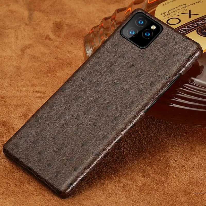 LANGSIDI Твердый чехол из натуральной кожи для iphone 11 pro max 6,5 Страусиная зернистая задняя крышка Fundas для iphone 11 чехол xr xs max 7 8 - Цвет: Коричневый