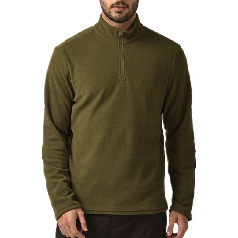 PUIMENTIUA Men Overcoat Autumn Winter Thermal Fleece Jacket Outdoor Windproof Camping Hiking Hunting Half Zip Fleece Top Jacket