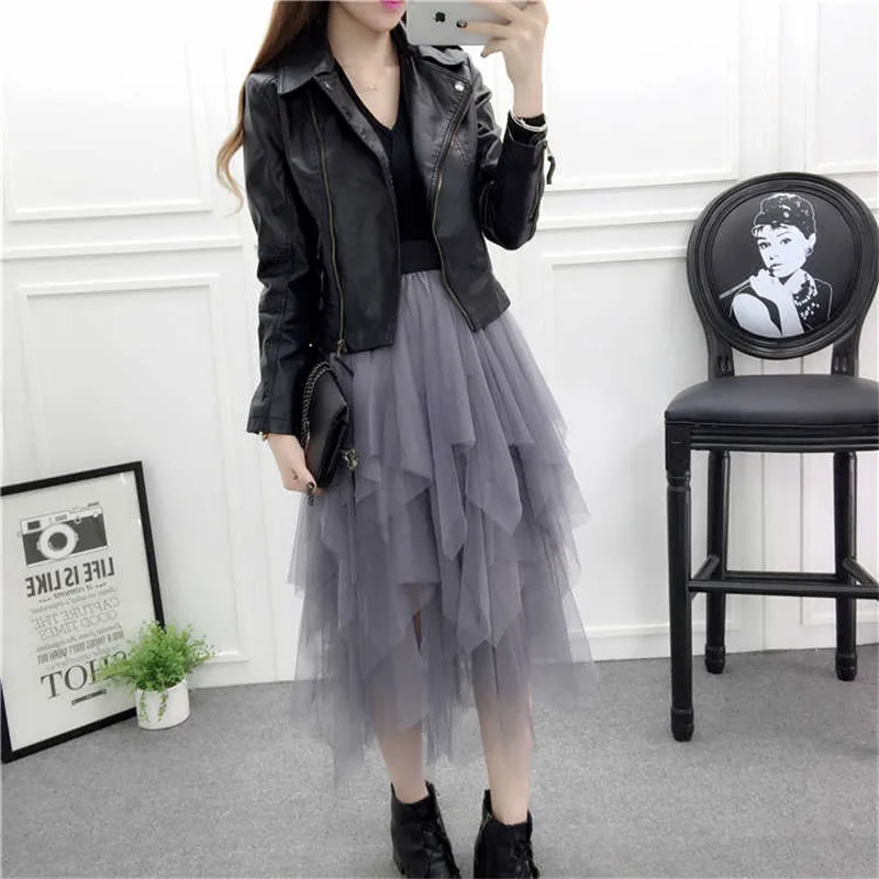 Женская Асимметричная фатиновая юбка пачка средней длины эластичная длинная