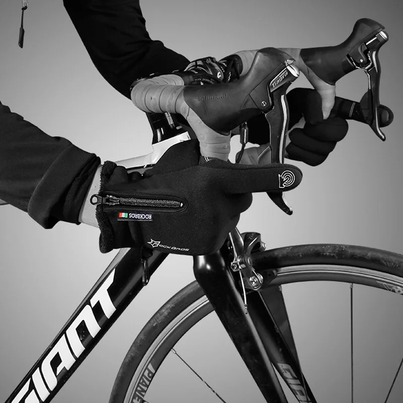 ROCKBROS Touch Screen Bike Gloves Winter Thermal Windproof Warm Full Finger Cycling Glove Anti-slip Bicycle Gloves For Men Women 5